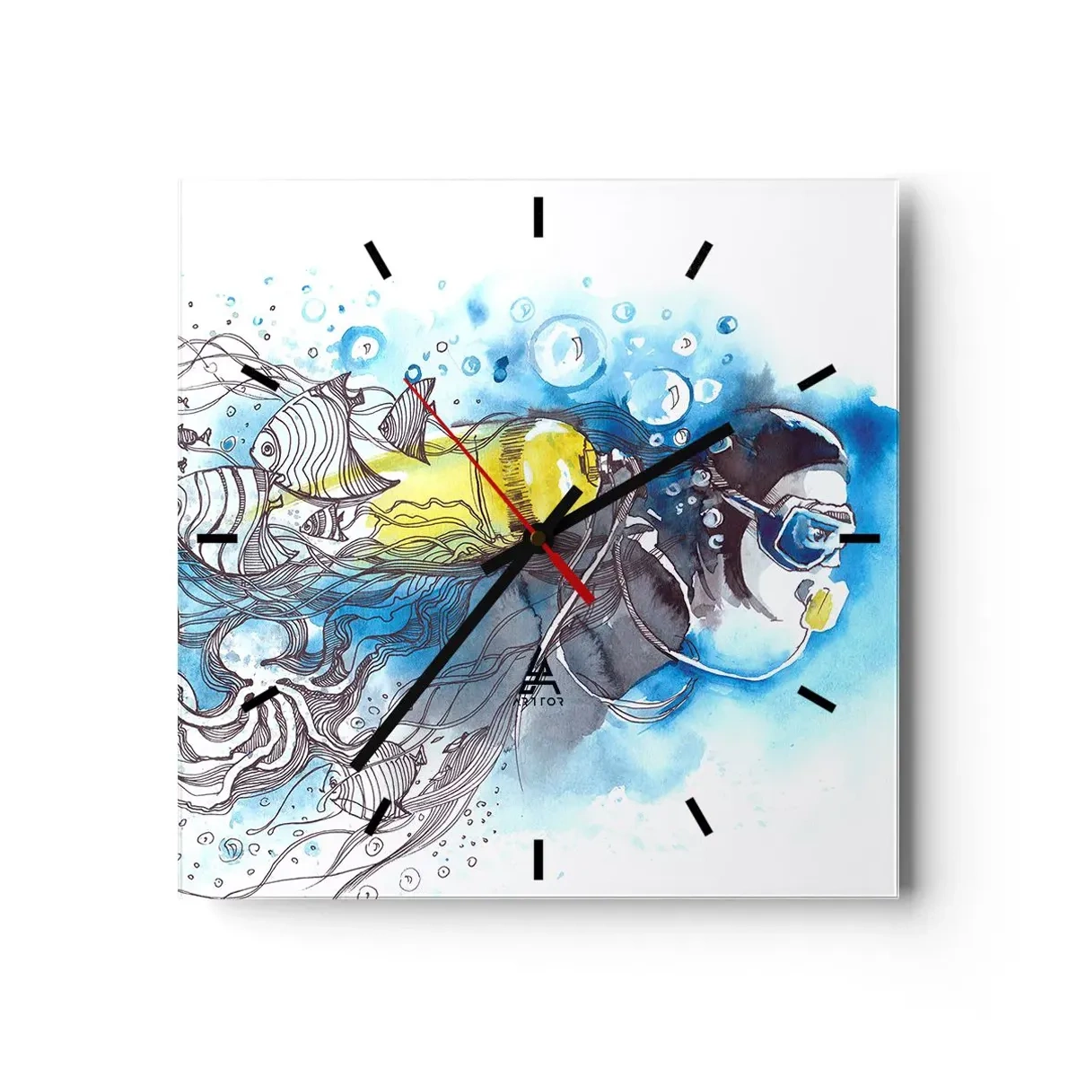 Väggklocka - Klocka på glas - Det stora blåa - 30x30 cm
