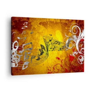 Canvastavla - Bild på duk - Abstrakta musiknoter på en färgglad bakgrund med ornament - 70x50cm - Låt musiken flyta - Modern väggdekoration för vardagsrum och sovrum ARTTOR