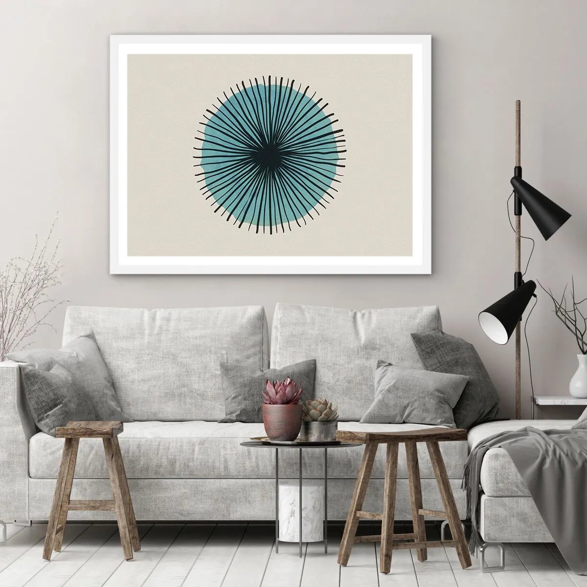 Affisch i vit ram - Radier mot blått - 70x50 cm