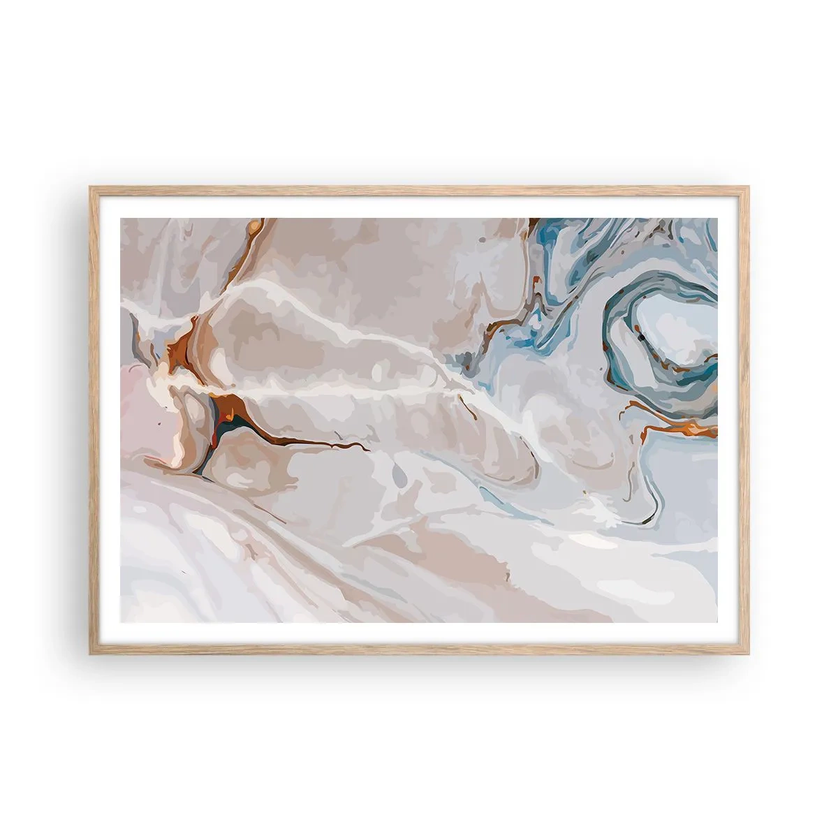 Affisch i ram av ljusek - Blåa meanderlopp under vithet - 100x70 cm