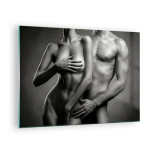Glastavla - Bild på glas - Svartvit komposition med nakna silhuetter av ett par - 70x50cm - Adam och Eva - Modern väggdekoration för vardagsrum och sovrum ARTTOR