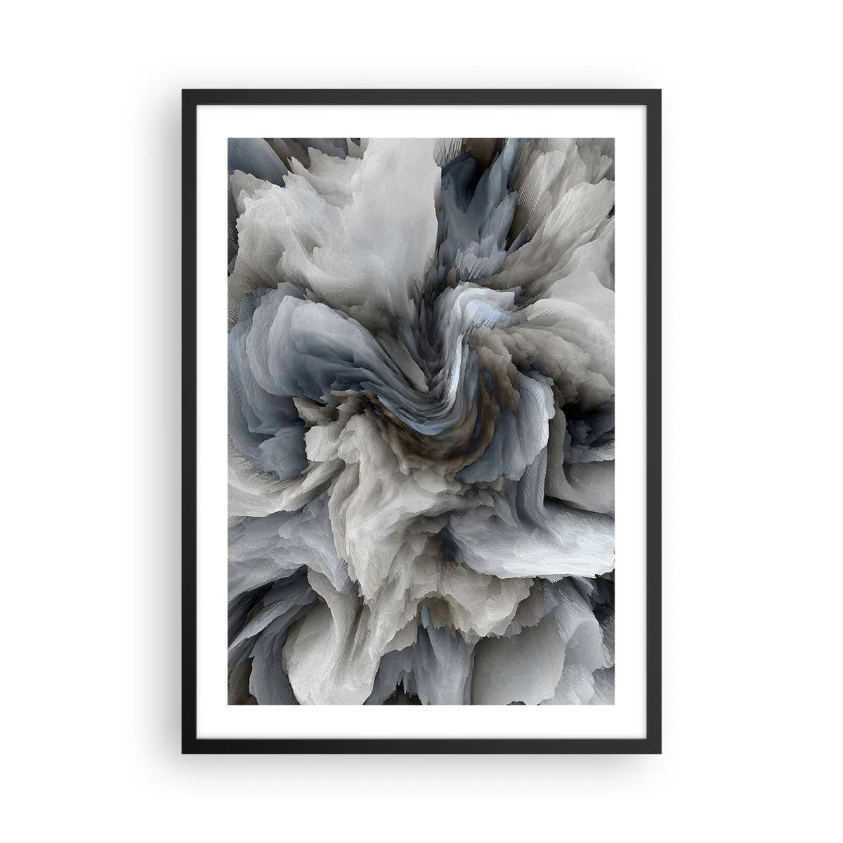Affisch i svart ram - En abstrakt explosion av färger i nyanser av grått och blått. - 50x70cm - Sten och blomma - Modern väggdekoration för vardagsrum och sovrum ARTTOR