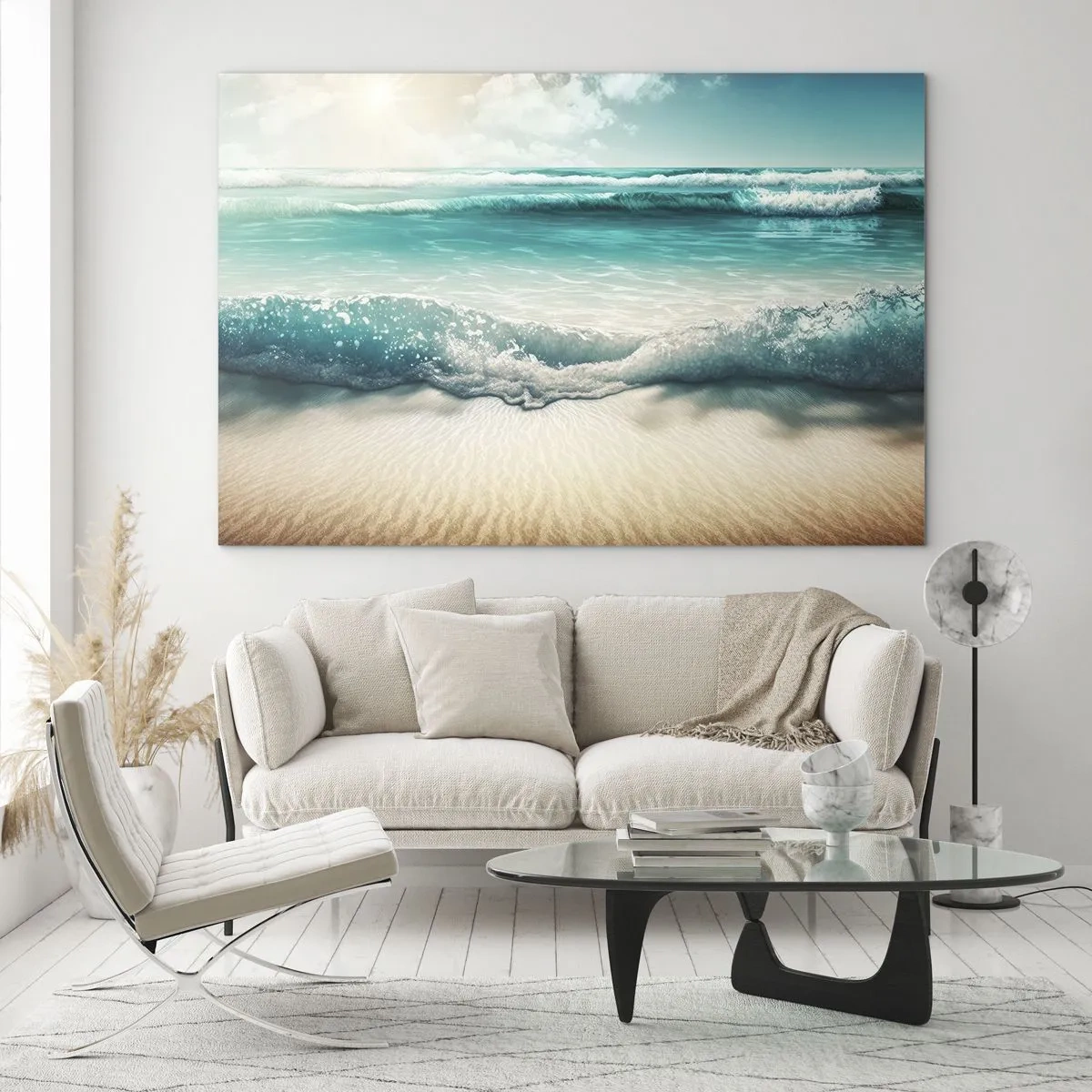 Glastavla - Bild på glas - Turkosa havsvågor som slår mot en sandstrand - 70x50cm - Lugnet i havet - Modern väggdekoration för vardagsrum och sovrum ARTTOR