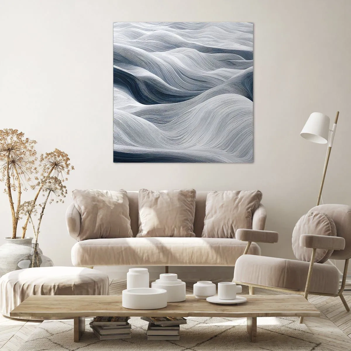 Canvastavla - Bild på duk - Vitblåa vågor - 30x30 cm