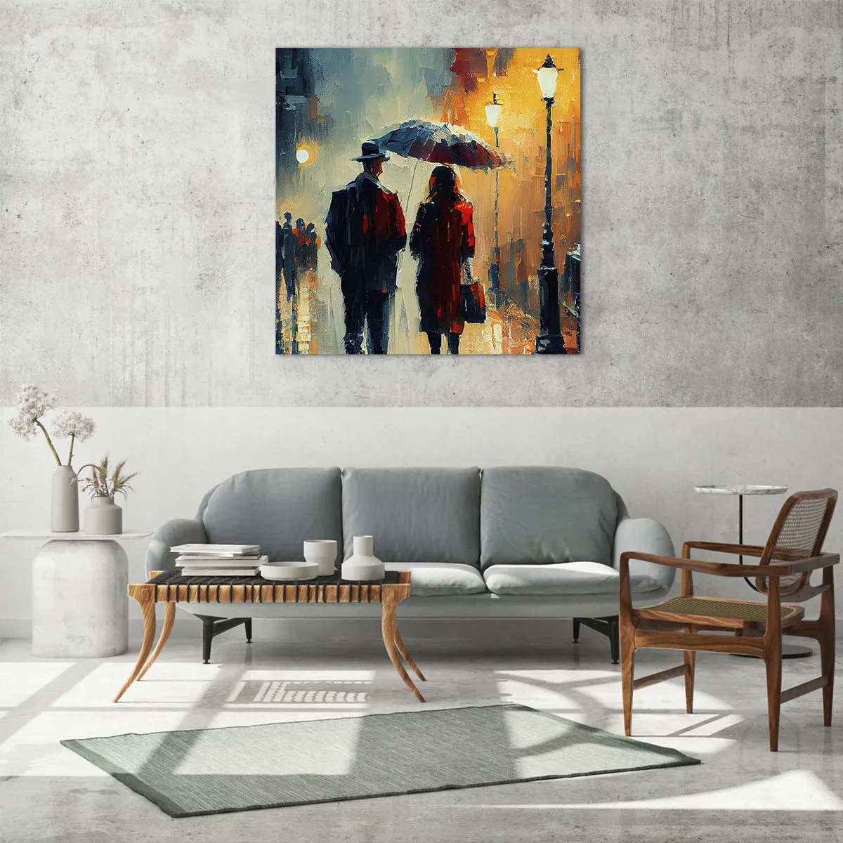 Glastavla - Bild på glas - Kärlekshistoria på stan - 40x40 cm