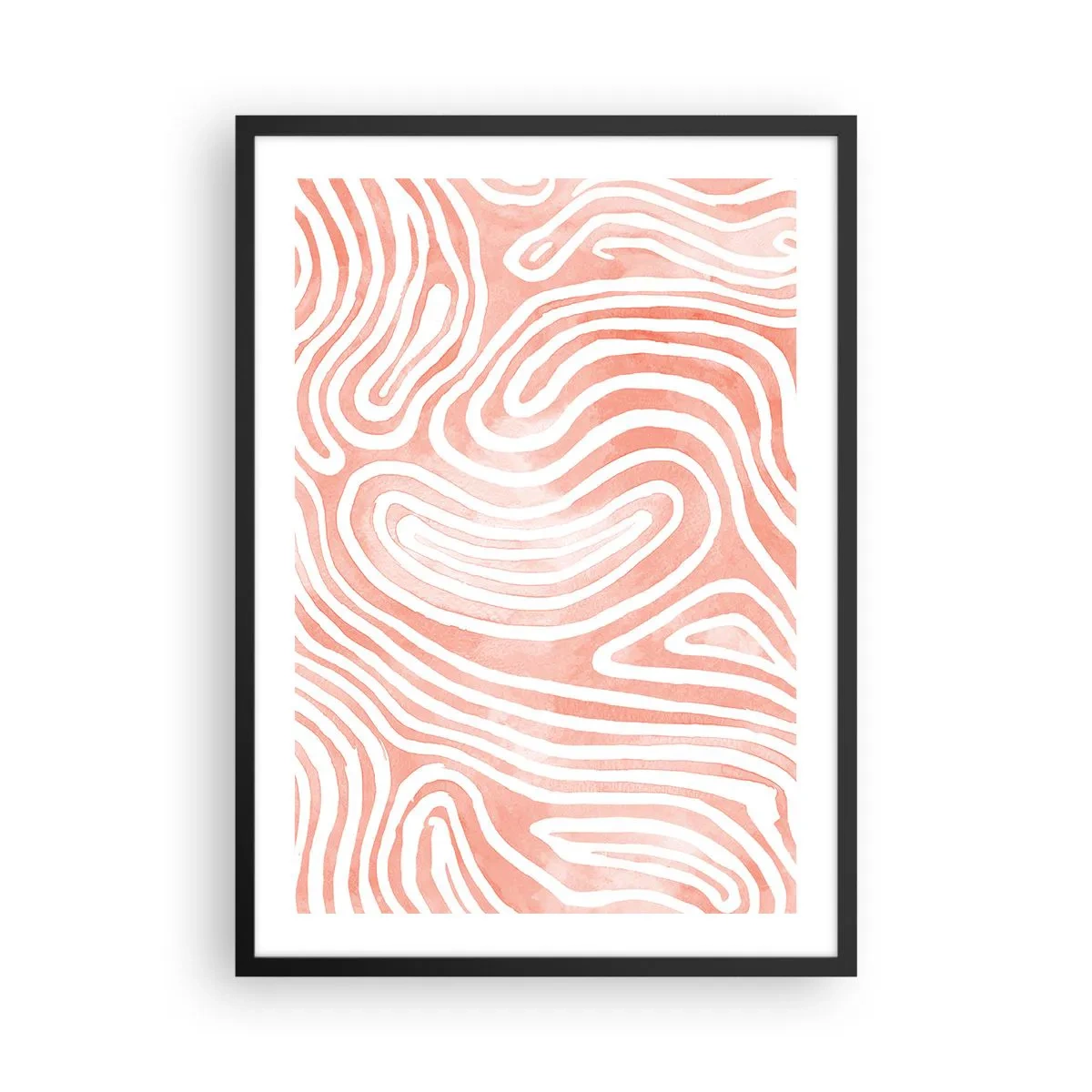 Affisch i svart ram - Abstrakta linjer i nyanser av lax och vitt - 50x70cm - I en labyrint av koraller - Modern väggdekoration för vardagsrum och sovrum ARTTOR