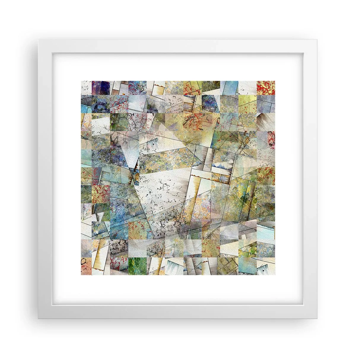 Affisch i vit ram - Geometrisk omblandning - 30x30 cm