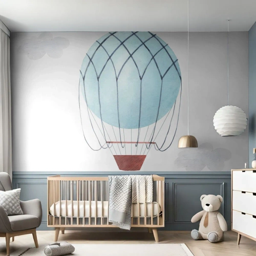 Fototapet Standard Eco - En blå ballong som svävar bland vita moln - 100x70cm - Hel i molnen - Modern väggdekoration för vardagsrum och sovrum ARTTOR