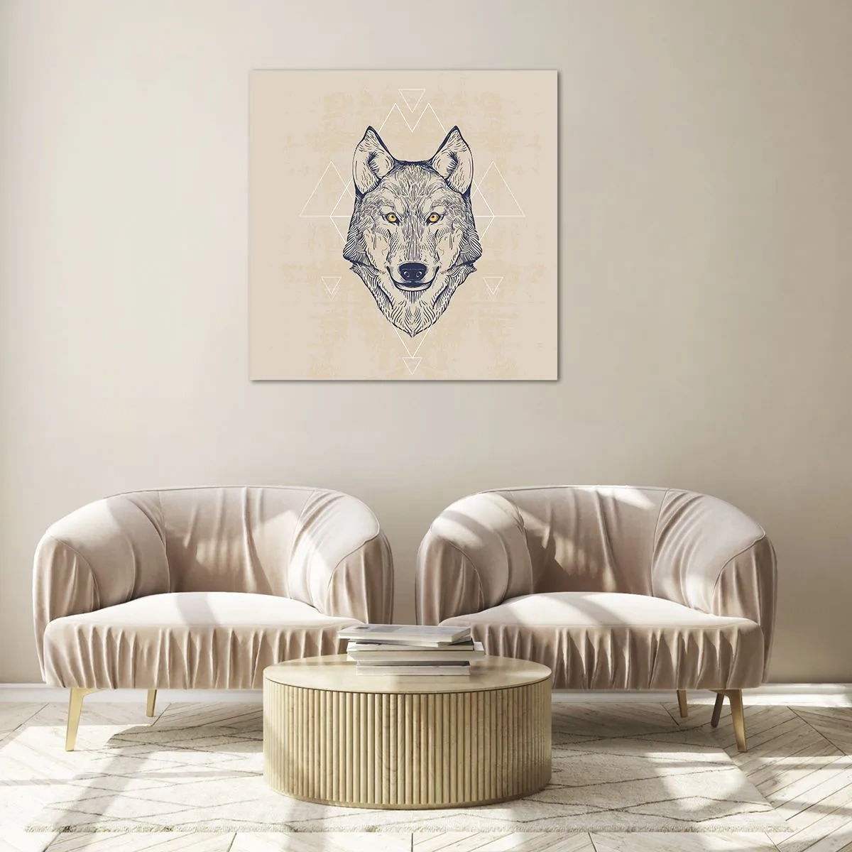 Glastavla - Bild på glas - Alfa med genomborrande blick - 70x70 cm