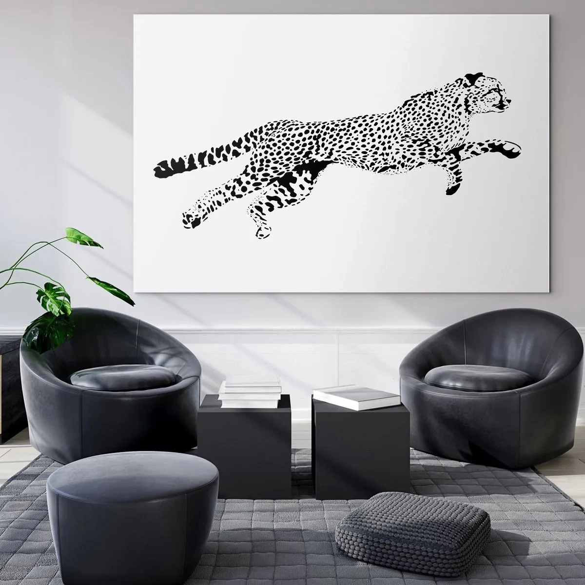 Glastavla - Bild på glas - Illustration av en hoppande gepard - 70x50cm - Snabbast på jorden - Modern väggdekoration för vardagsrum och sovrum ARTTOR