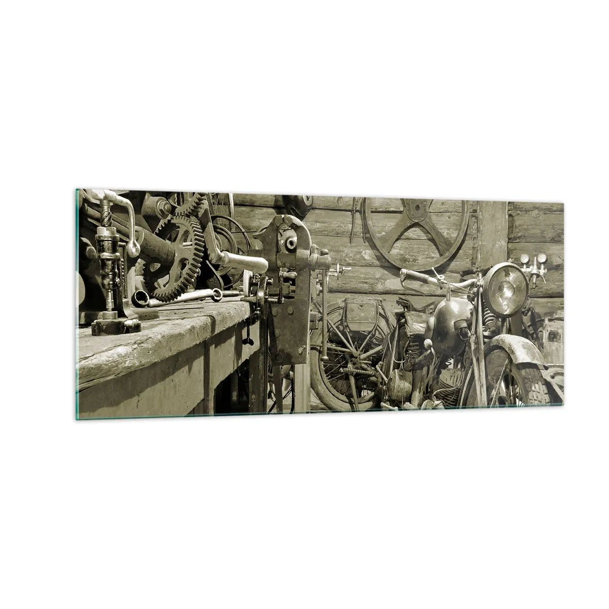Glastavla - Bild på glas - I onkel Lasses skjul - 100x40 cm
