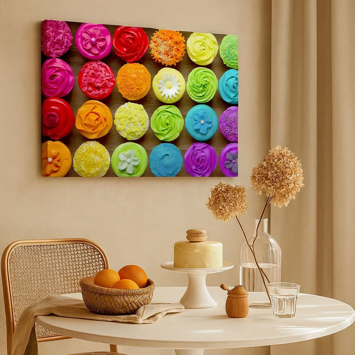 Canvastavla - Bild på duk - Färgglada cupcakes med pastelldekorationer - 70x50cm - Alla olika - alla goda - Modern väggdekoration för vardagsrum och sovrum ARTTOR