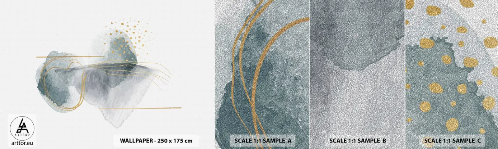 Provbit av fototapet Premium Sand - Om gråhetens och guldets förhållanden - Abstraktion, Bit, Intressanta former - 100x30 cm