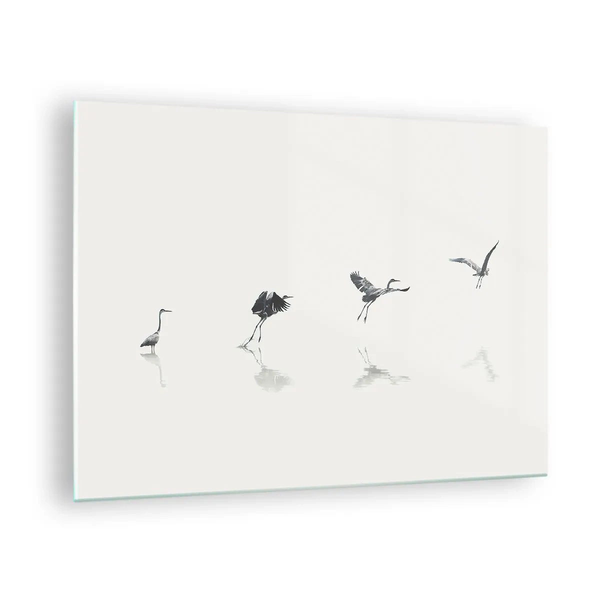 Glastavla - Bild på glas - Silhuetter av fyra fåglar som rör sig över vattnet - 70x50cm - Fyra enkla steg - Modern väggdekoration för vardagsrum och sovrum ARTTOR