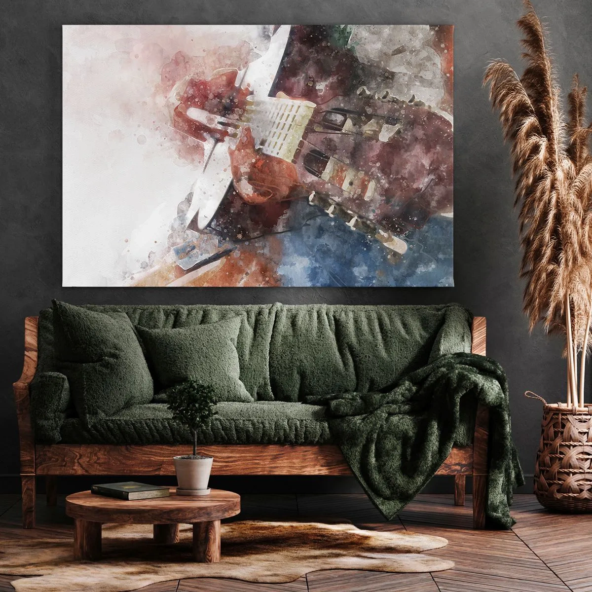 Canvastavla - Bild på duk - En konstnärlig tolkning av en gitarr i akvarellstil - 70x50cm - Vad tycker du om det? - Modern väggdekoration för vardagsrum och sovrum ARTTOR