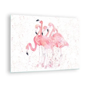 Glastavla - Bild på glas - Akvarell flamingos på en ljus bakgrund med fina fläckar - 70x50cm - Rosa bandet - Modern väggdekoration för vardagsrum och sovrum ARTTOR
