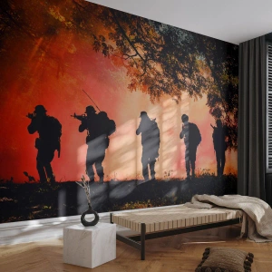 Fototapet Premium Canvas - ...Alla för en - Soldat, Vapen, Gevär - 300x210 cm