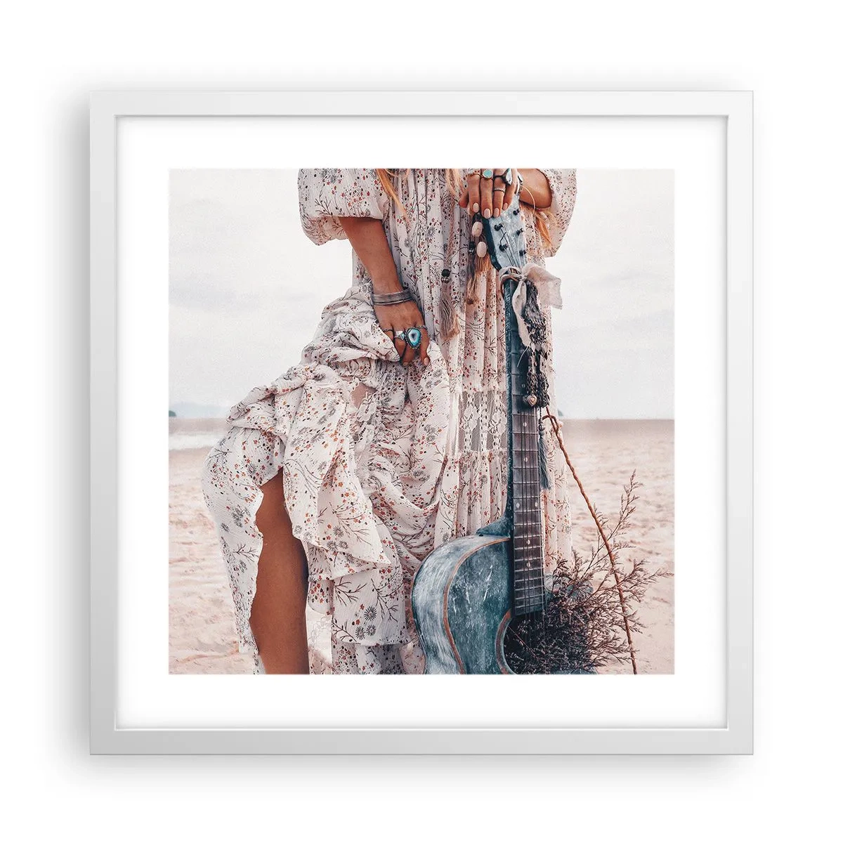 Affisch i vit ram - Flower power på väg - 40x40 cm