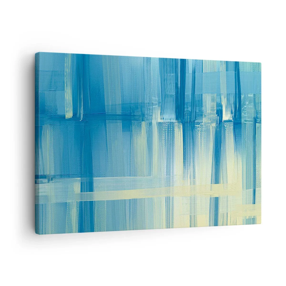 Canvastavla - Bild på duk - En abstrakt målning i nyanser av turkos och blått med geometriska penseldrag. - 70x50cm - Komposition i turkos - Modern väggdekoration för vardagsrum och sovrum ARTTOR