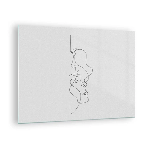 Glastavla - Bild på glas - En delikat teckning av två ansikten i en kontur - 70x50cm - Sentimentala lustens glöd - Modern väggdekoration för vardagsrum och sovrum ARTTOR