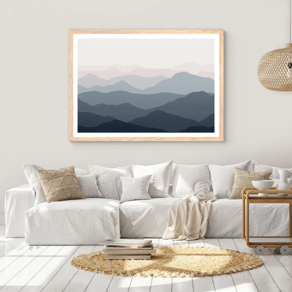 Affisch i ram av ljusek - Fjällens vågor - 100x70 cm