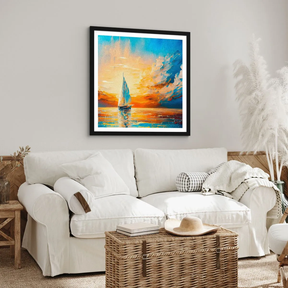 Affisch i svart ram - Segla i gult - 50x50 cm