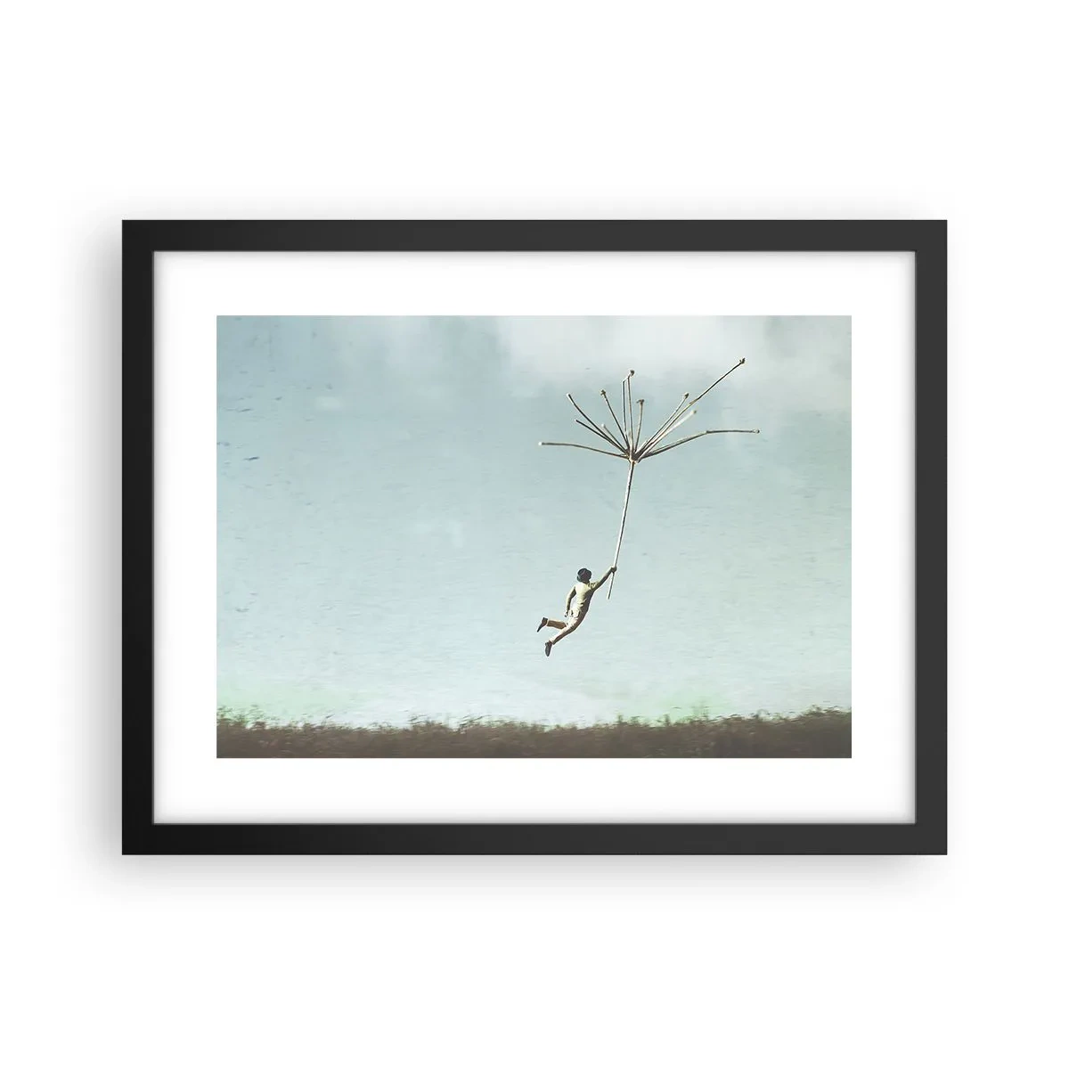 Affisch i svart ram - Drakar, maskrosor, vind - 40x30 cm