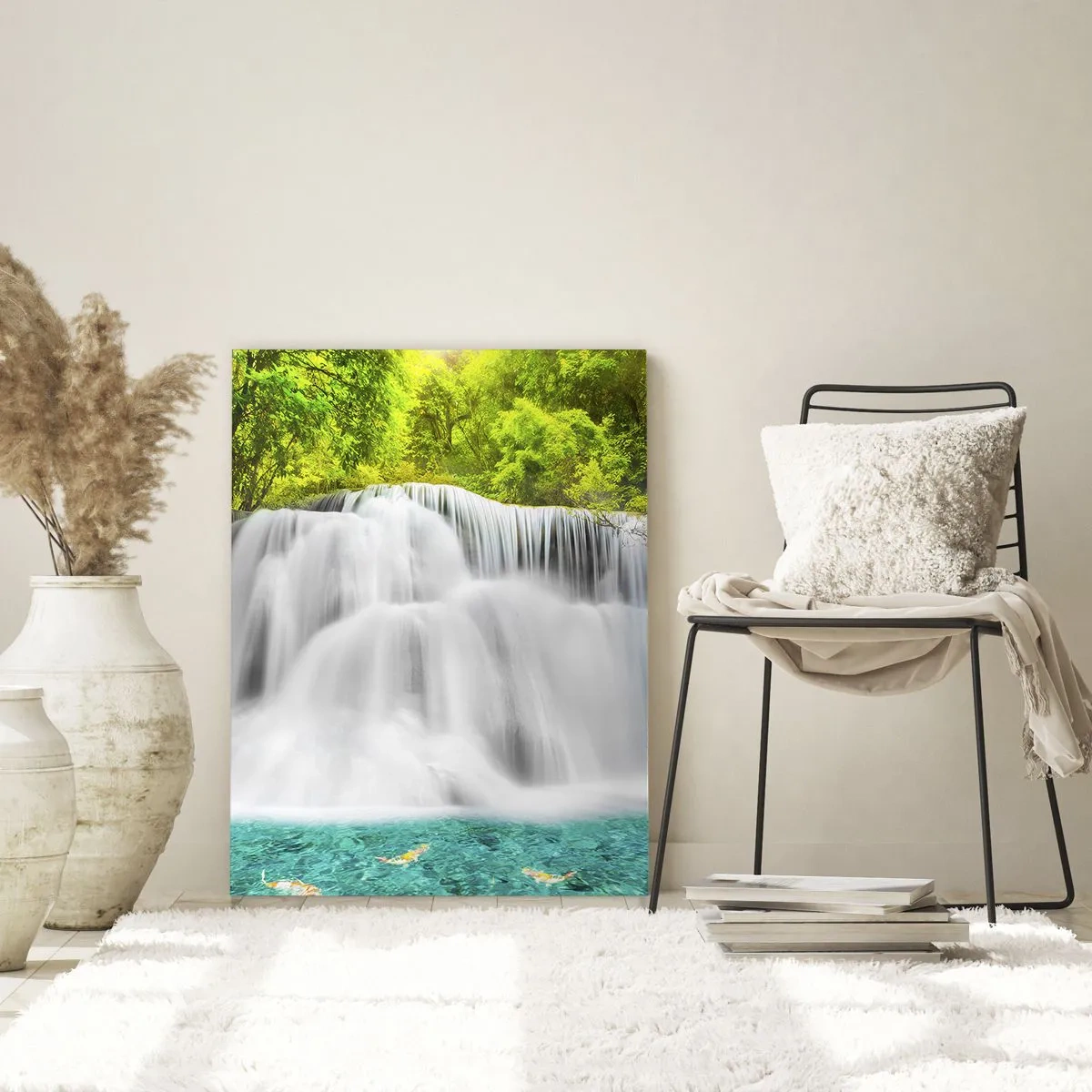 Glastavla - Bild på glas - Skummande kaskad från grönt till azur - 50x70 cm