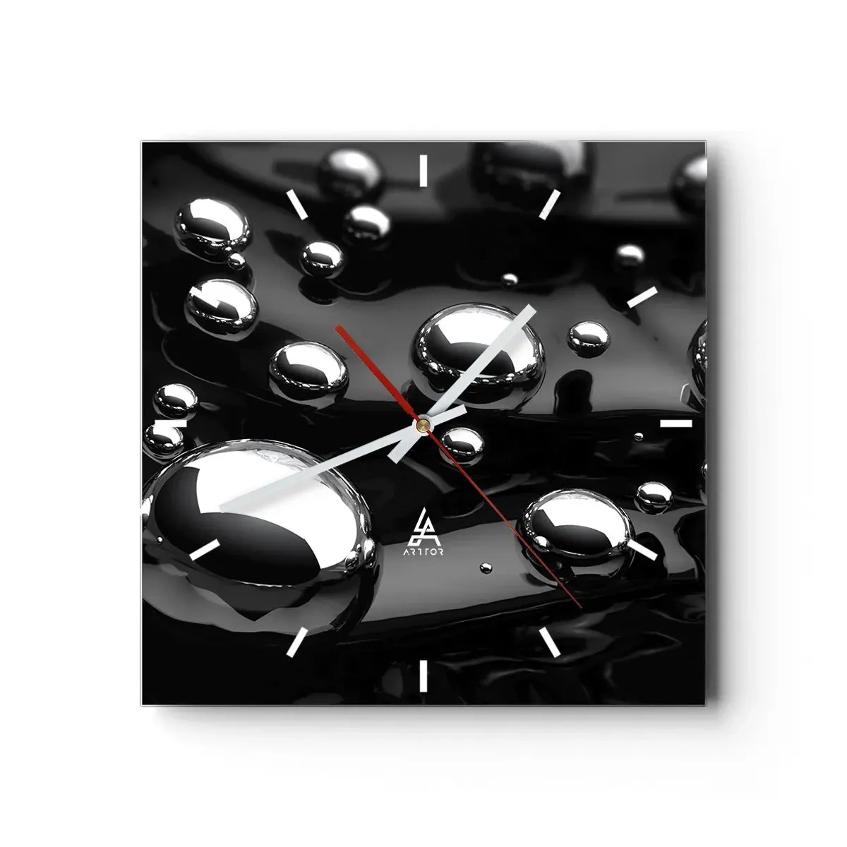 Väggklocka - Klocka på glas - Ur svarta massan - 30x30 cm