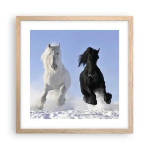 Affisch i ram av ljusek - Svart-vit galopp - 40x40 cm