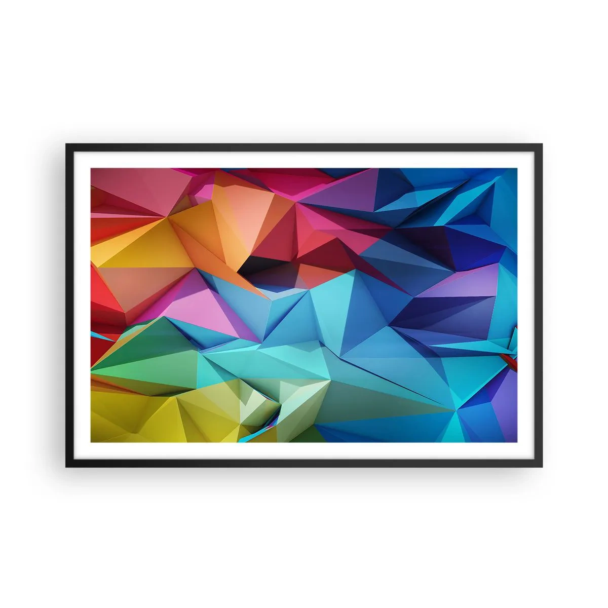 Affisch i svart ram - Regnbågsorigami - 91x61 cm