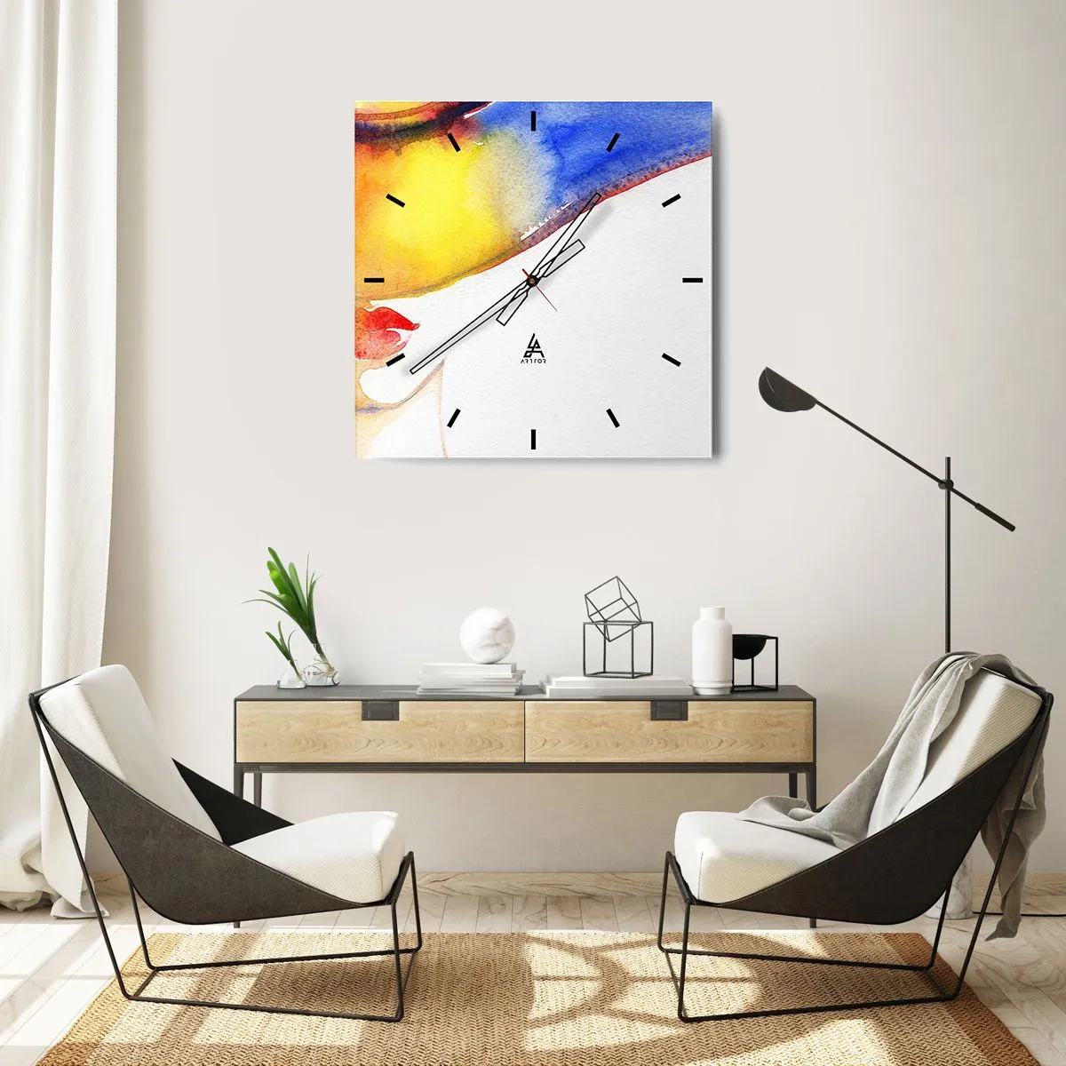 Väggklocka - Klocka på glas - Damporträtt    - 40x40 cm