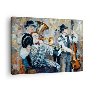 Canvastavla - Bild på duk - Jazzmusiker i målerisk stil under en konsert - 70x50cm - Hela den jazzmusiken - Modern väggdekoration för vardagsrum och sovrum ARTTOR