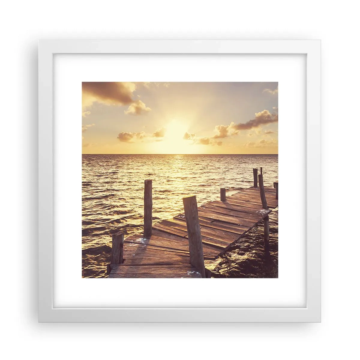 Affisch i vit ram - Gyllene mildhetslandskap - 30x30 cm