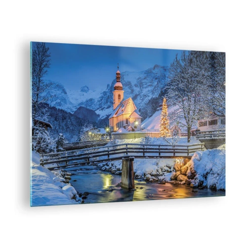 Glastavla - Bild på glas - Jullandskap i vintermiljö - 70x50cm - Julens anda - Modern väggdekoration för vardagsrum och sovrum ARTTOR