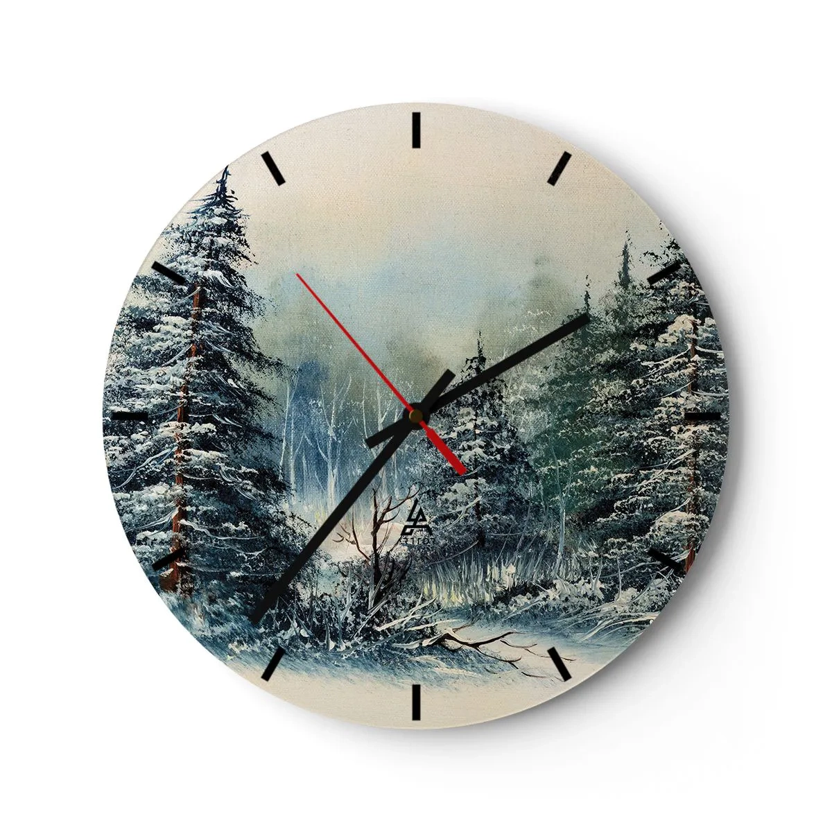 Väggklocka - Klocka på glas - Vinterlandskap med snötäckta träd i en skogsmiljö - 30x30cm - Redo för Julen - Modern väggdekoration för vardagsrum, kök och sovrum ARTTOR