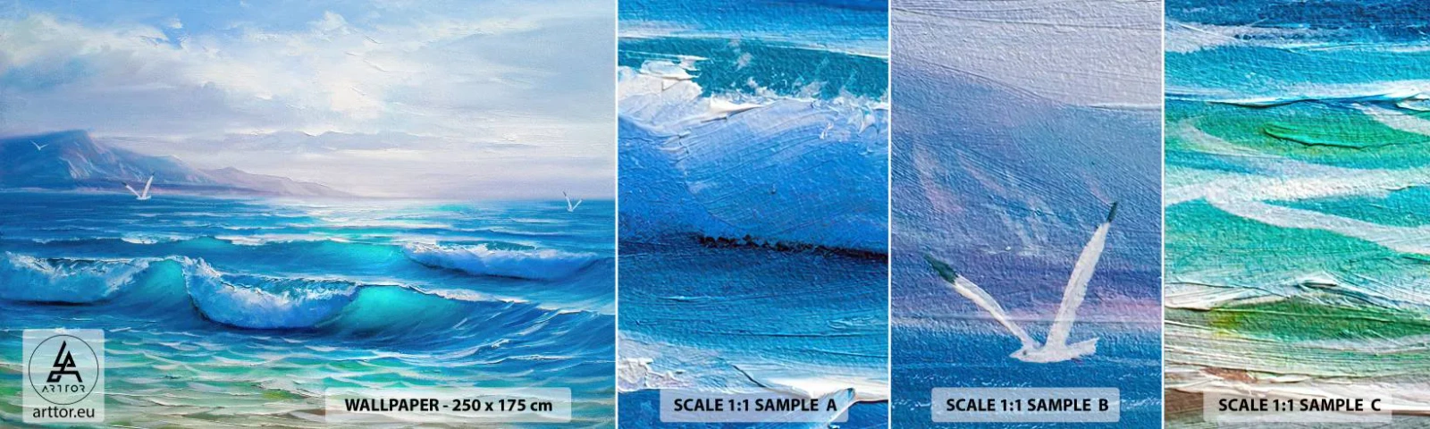 Provbit av självhäftande fototapet Deluxe Sticker - Stillande - Abstraktion, Hav, Grafik - 100x30 cm