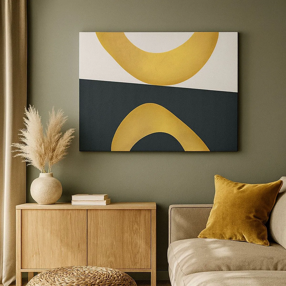 Canvastavla - Bild på duk - Geometriska former i guld på en vit och mörk bakgrund - 70x50cm - Öfr det första: guld - Modern väggdekoration för vardagsrum och sovrum ARTTOR
