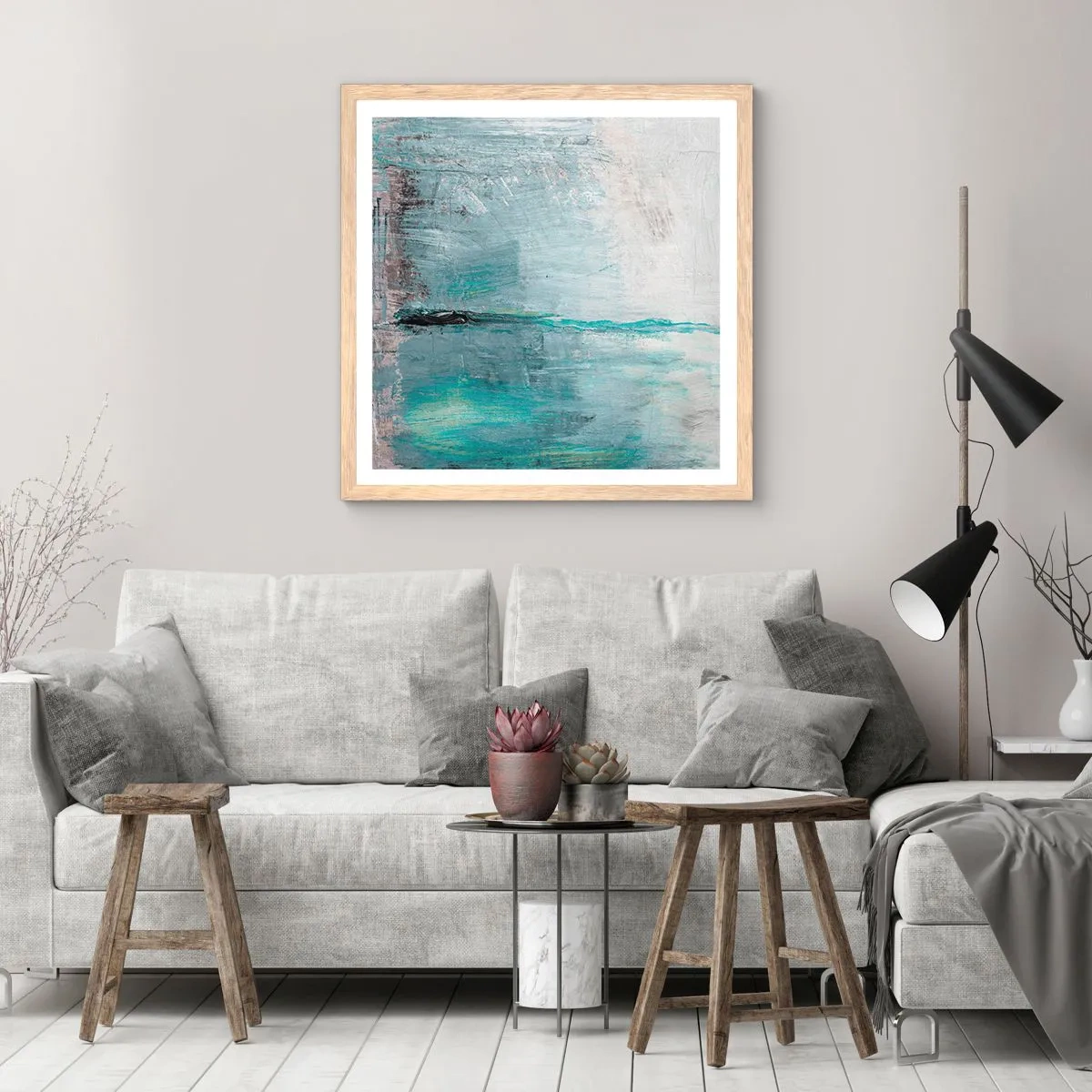 Affisch i ram av ljusek - Horisontellt i blått - 60x60 cm