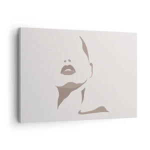 Canvastavla - Bild på duk - Minimalistisk kontur av en kvinnas ansikte i delikata beige toner - 70x50cm - Skapad av ljus och skugga - Modern väggdekoration för vardagsrum och sovrum ARTTOR