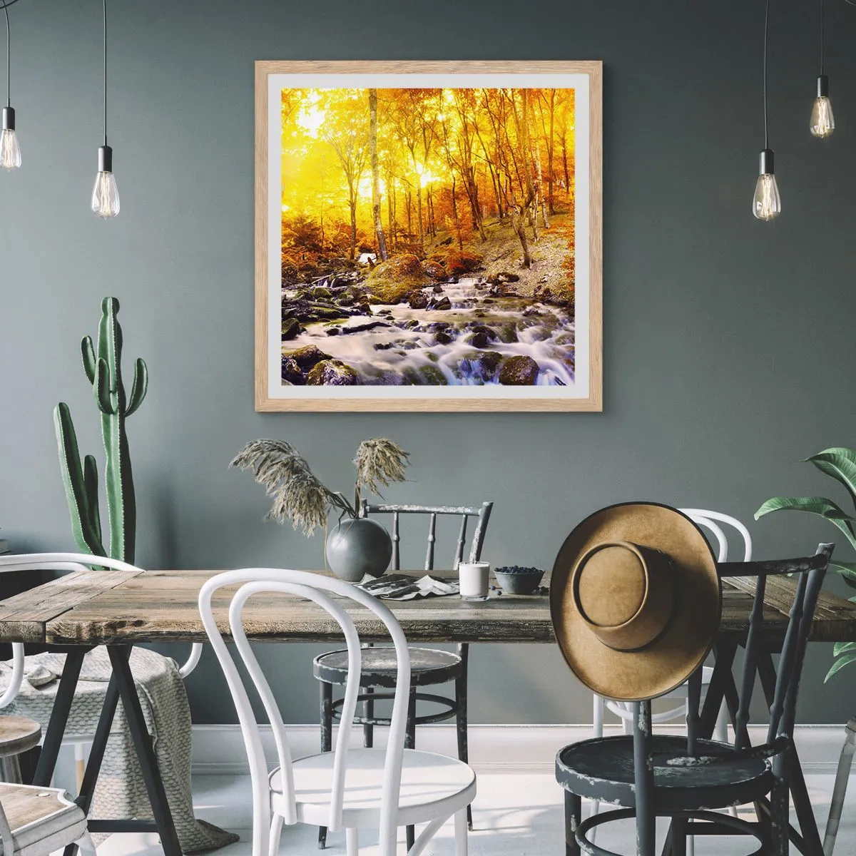 Affisch i ram av ljusek - Stenar infattade i guld och platina - 50x50 cm