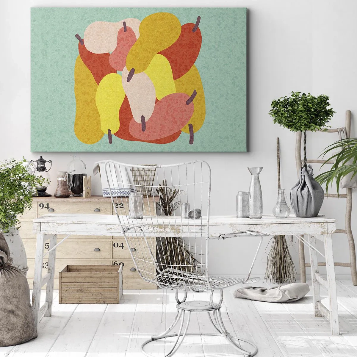 Canvastavla - Bild på duk - Färgglada abstrakta päron på en grön bakgrund - 70x50cm - Smaka på sommarsolen - Modern väggdekoration för vardagsrum och sovrum ARTTOR