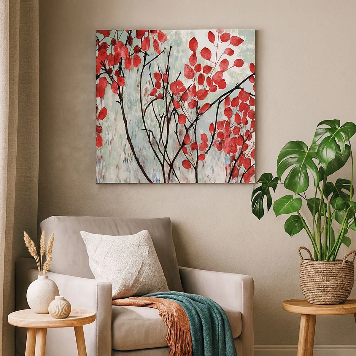 Canvastavla - Bild på duk - Träd i scharlakansröd - 30x30 cm