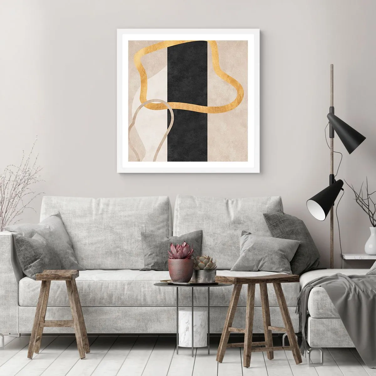 Affisch i vit ram - Slingrande former - 40x40 cm