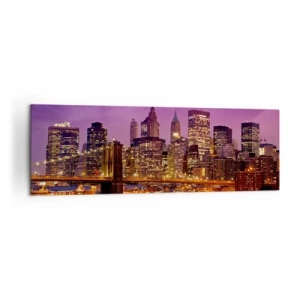 Canvastavla - Bild på duk - Manhattan i violett och guld - 160x50 cm