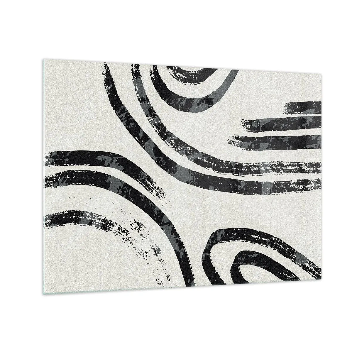 Glastavla - Bild på glas - Svarta halvcirkelformade linjer i en minimalistisk abstraktion mot en ljus bakgrund - 70x50cm - Halvstoppad - Modern väggdekoration för vardagsrum och sovrum ARTTOR