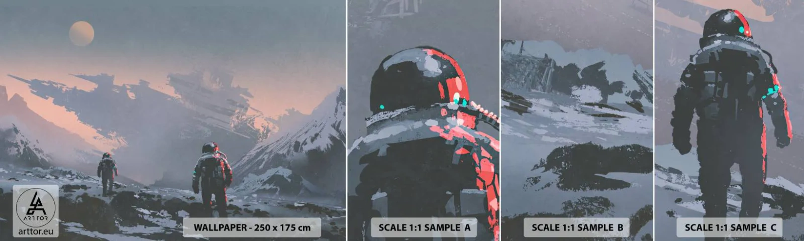 Provbit av självhäftande fototapet Deluxe Sticker - Under en okänd stjärna - Abstraktion, Astronaut, Kosmonaut - 100x30 cm