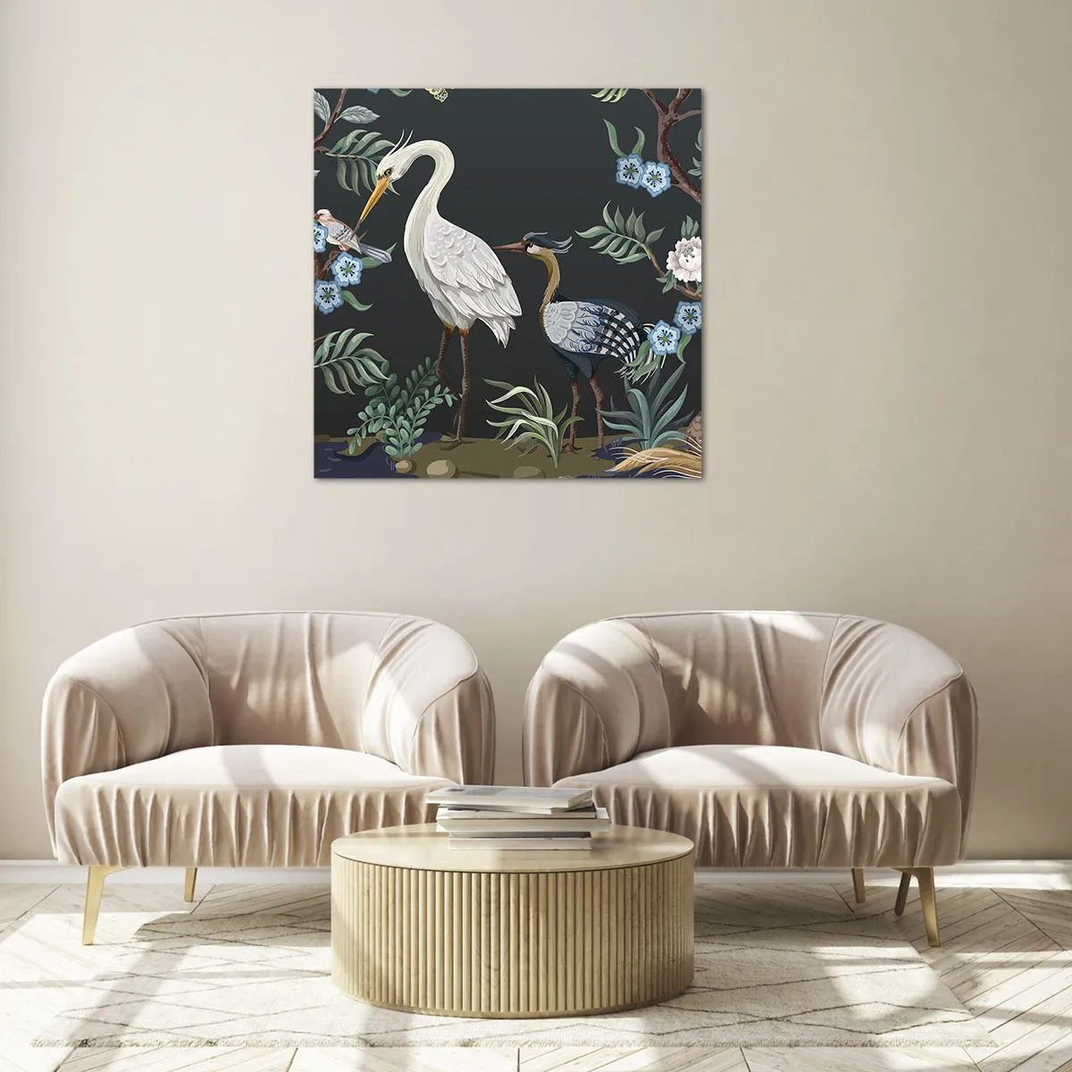 Glastavla - Bild på glas - Fågelparad - 70x70 cm