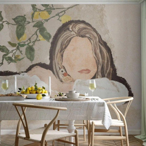 Självhäftande Fototapet Deluxe Sticker - Sydlig skönhet - Kvinna, Citroner, Minimalism - 250x175 cm