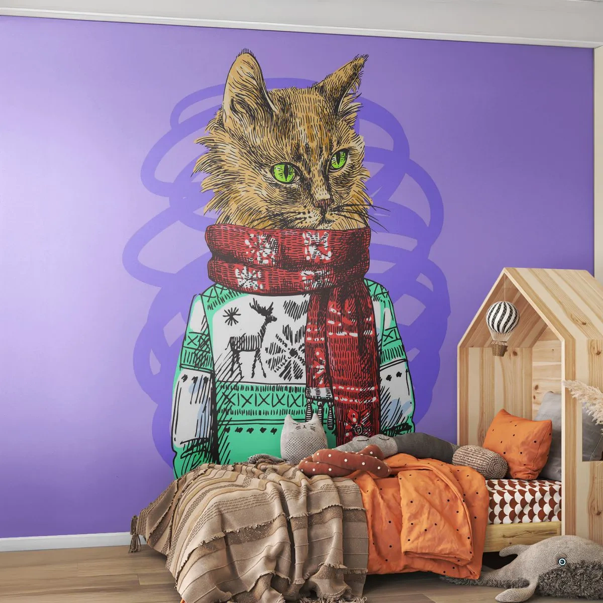 Självhäftande Fototapet Deluxe Sticker - Mästerkatten - Abstraktion, Katt, Ylletröja - 250x175 cm